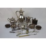 Box of mixed Silver plate to include; teapot, Napkin ring, Coasters etc