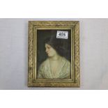 Oil on panel in gilt frame, portrait of a Victorian girl in a lace shawl