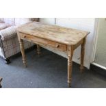 Victorian Pine Side Table with single drawer and raised on turned legs, 105cms long x 73cms high