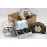 Mixed clock repair items, clock weights, pendulums, keys etc