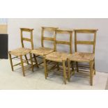 Set of Four Beech Prayer Style Chairs with Rush Seats