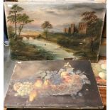 Victorian Oil Painting on Canvas of Lake and Castle Scene, indistinctly signed, 40cms x 61cms