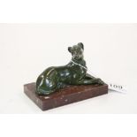 Late 19thC bronze figure of a dog on marble base