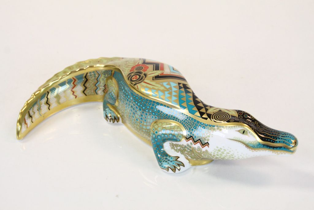 Royal Crown Derby ceramic "Alligator" Paperweight, approx 26cm long with silver stopper - Image 2 of 7