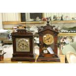 Two Late 19th / Early 20th century Wooden Cased Mantle Clocks, 48cms and 36cms high