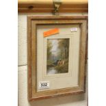 19th Century gilt framed oil painting country scene with cattle watering