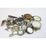 Collection of vintage Watches & Pocket Watches etc, to include a white metal pocket watch chain,