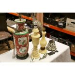 Oriental Ceramic Table Lamp, 47cms high together with a Italian Alabaster Table Lamps and a White