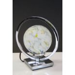 Chrome Art Deco Lamp with coloured Bulbous Glass shade in a Planet design, approx 28cm tall