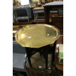 Indian Brass Top Table on Folding Wooden Base, 57cms diameter x 53cms high