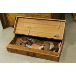 Early 20th century Pine Tool Box with Fitted Drawer together with Twelve Wooden Woodworking Planes