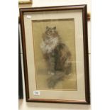 Pastel of a Seated Persian Cat with label to verso stating painted by Harry Mitton Wilson, 39cms x