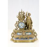 Vintage French Mantle clock with Gilt finish to the Spelter and Painted Enamel dial and panels,