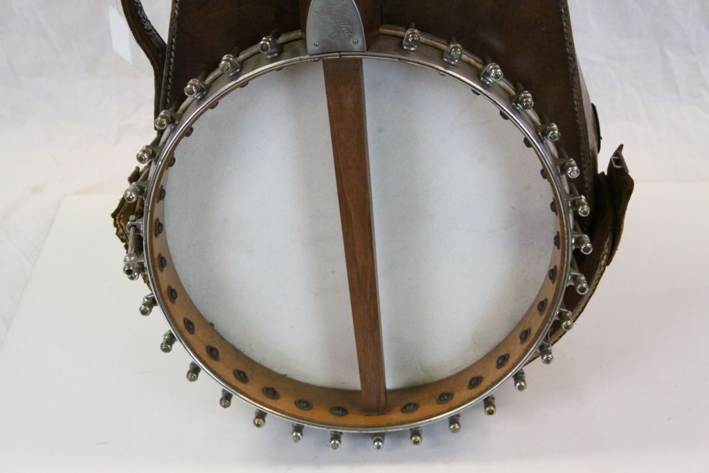 Late 19th Century American "Celebrated Benary" four string Banjo with Mother of Pearl inlay to the - Image 7 of 12