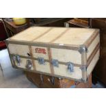 Vintage Canvas Covered Wardrobe Travelling Trunk, 97cms long