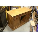Late Victorian Pine Kneehole Desk with Three Drawers over Two Cupboards, 123cms long x 47cms deep