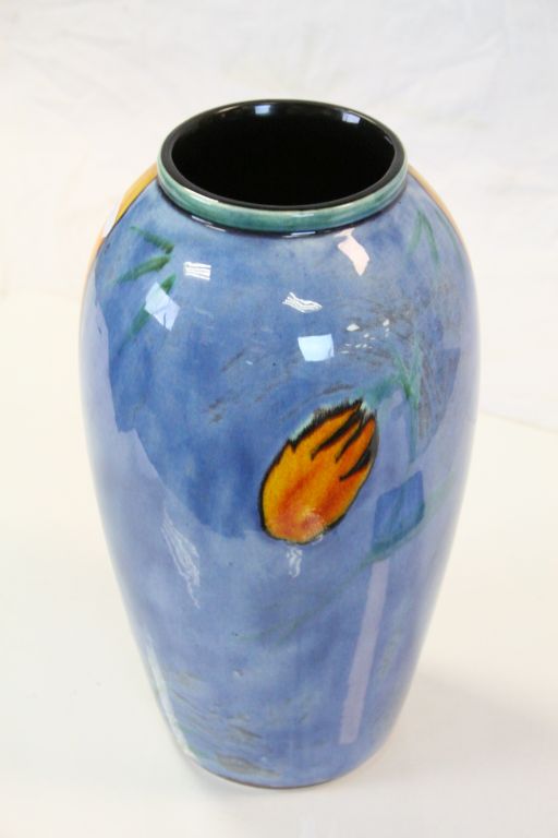 Large Poole Pottery vase with bright abstract Floral decoration and raised Dolphin mark to base, - Image 2 of 4