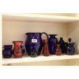 Collection of vintage Cranberry & Bristol Blue Glass to include; Jugs, lidded Jars & vases