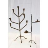 Iron Rush Holder, 72cms high together with Iron Seven Branch Candleholder, 88cms high