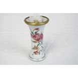 Small Chinese ceramic Bud Vase with Gilt metal rim & Floral decoration, with loose label stating "