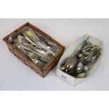 Two boxes of miscellaneous cutlery, mostly silver plate