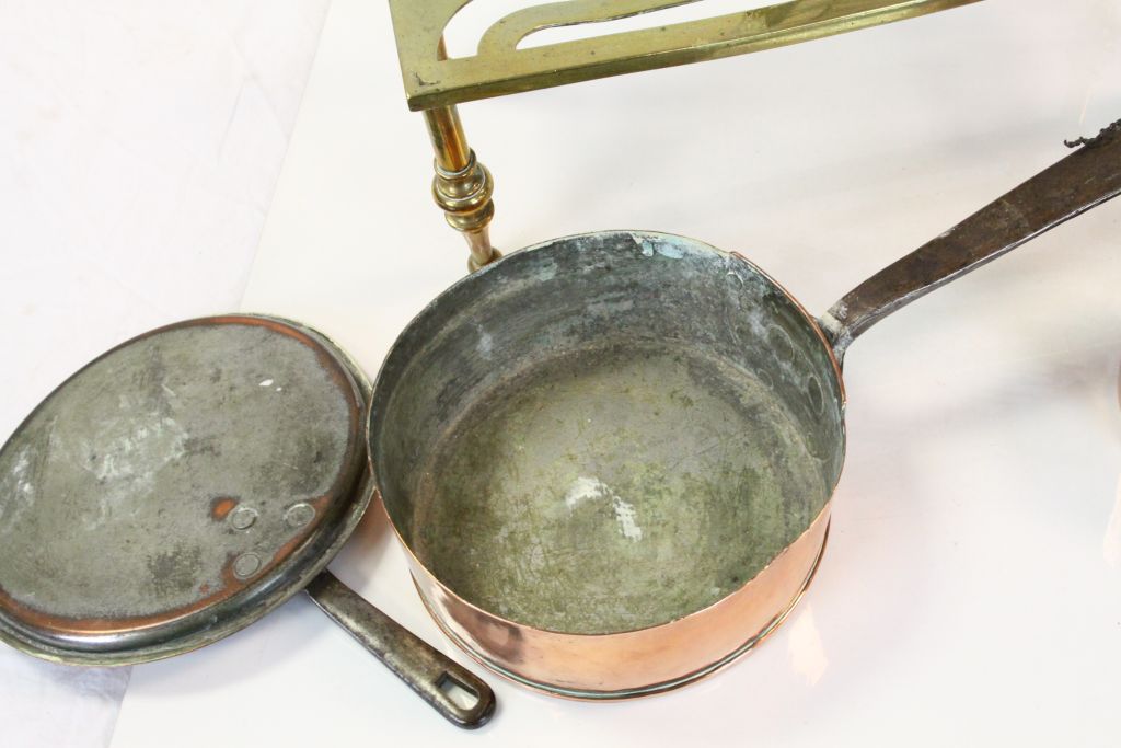 Two Brass Trivets & two Copper Saucepans with lids, both with steel handles - Image 6 of 6