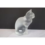 Lalique frosted Glass model of a seated Cat, "Chat Assis", marked "Lalique France" to base and