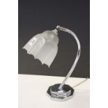 Chrome Art Deco Lamp with adjustable Fluted Glass shade, stands approx 34cm