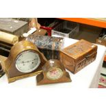 Early 20th century Wooden Cased Mantle Clock, 1930's Oak Cased 8 Day Mantle Clock and Two Boxes