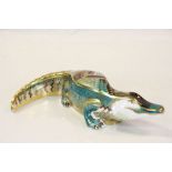 Royal Crown Derby "Alligator" ceramic Paperweight with silver stopper, approx 26cm long in total