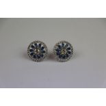 Pair of silver CZ and sapphire earrings