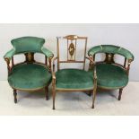 Pair of Late 19th / Edwardian Rosewood Salon Low Tub Chairs with Boxwood and Bone Inlay, both