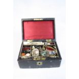 Jewellery box and contents including gold earrings, silver, brooch, Seiko watch etc
