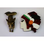 Two Lea Stein Style Brooches in the form of a Native American and a Fox