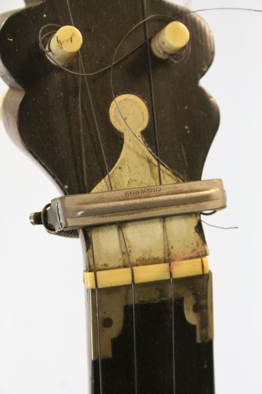 Late 19th Century American "Celebrated Benary" four string Banjo with Mother of Pearl inlay to the - Image 11 of 12