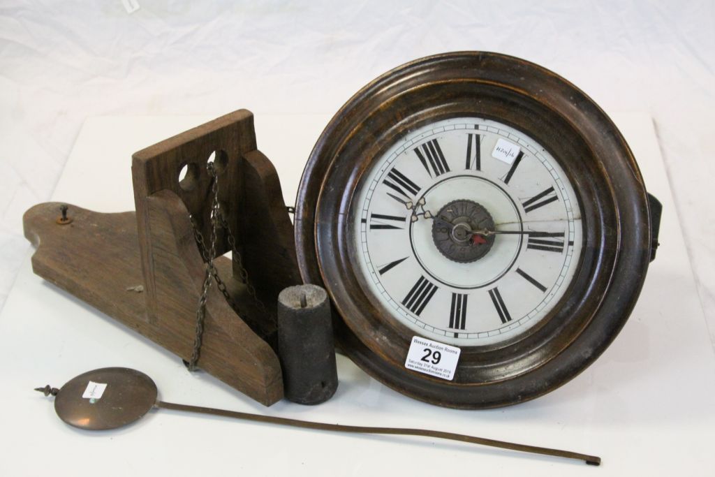 Vintage Oak cased pendulum and weight wall clock