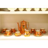 Crown Ducal six place Coffee service in Orange Lustre with Butterfly design