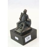 Bronze sculpture of a drunken 19th century dragoon raised on a marble base