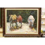 Denise Manning oil on canvas titled "Cattle Drinking"