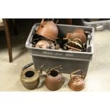 Large quantity of brass and copper kettles etc