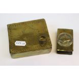 A World War One / WW1 Trench Art Brass Cigarette Case Together With A Trench Art Matchbox Cover