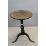 18th century Oak Circular Pedestal Table raised on Three Splayed Supports, 50cms diameter x 68cms