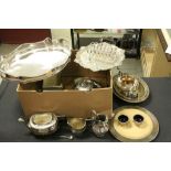 Quantity of silver plate to include gallery tray, bottle stands, salts etc