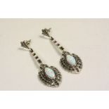 Pair of silver Marcasite and Opal drop earrings