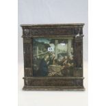 A free standing painted Gesso frame in the form of a precenium arch containing a Botticelli print