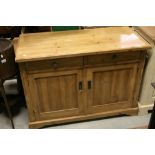 Pitch Pine Dresser Base with Two Drawers over Cupboard with Two Panel Doors ( with lock and key),