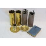 A collection Of World War One / WW1 Trench Art To Include Two Pairs Of Shell Case Vases, A Match