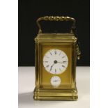 19th Century Gorge cased Strike Repeat Carriage Clock, Brass cased with bevelled Glass panels &