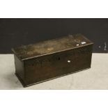 17th century Oak Six Plank Candle Box / Small Coffer with Lunette Carving to front panel, 71cms long