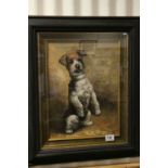 Framed oil painting study of a Jack Russell Terrier